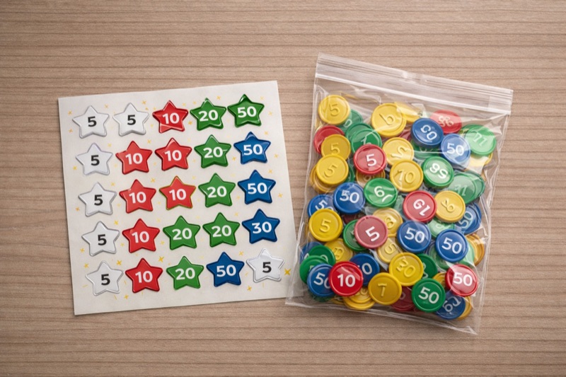 תוספת מדבקות כוכבים ואסימונים